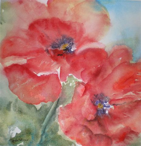2008 Two Red Poppies Watercolour